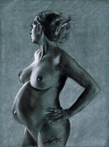 Voir le détail de cette oeuvre: Fusain femme enceinte de 3/4 face lumière